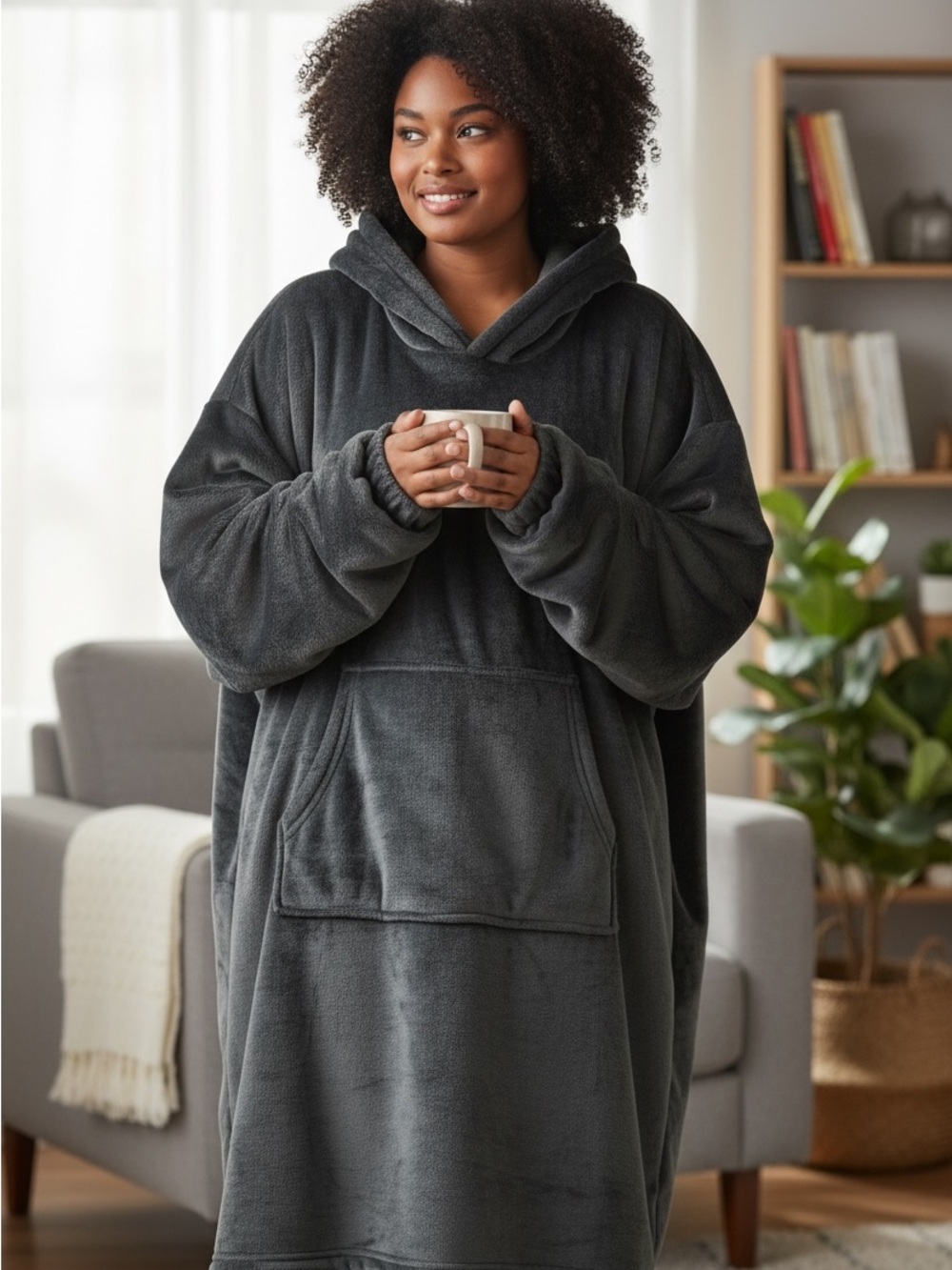Oversized Plush Hooded Wearable Blanket - emerald green Small